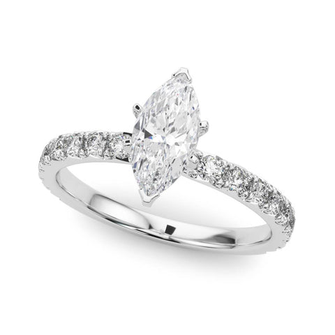 White gold Marquise Diamond Pavé Band Solitaire with Four-Prong Setting