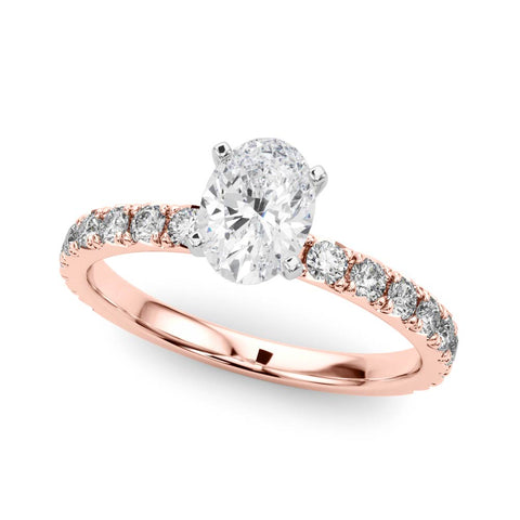 Rose gold Oval Diamond Pavé Band Solitaire with Four-Prong Setting