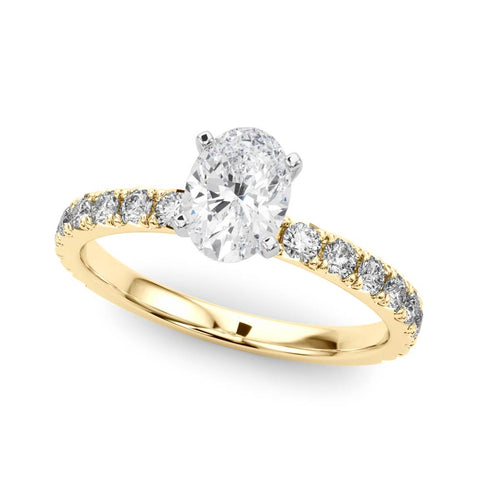 Yellow gold Oval Diamond Pavé Band Solitaire with Four-Prong Setting