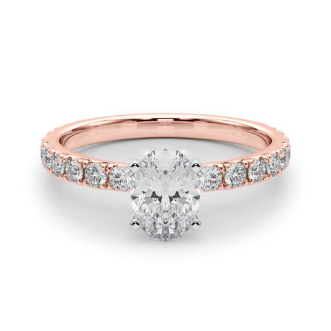 Rose gold Oval Diamond Pavé Band Solitaire with Four-Prong Setting