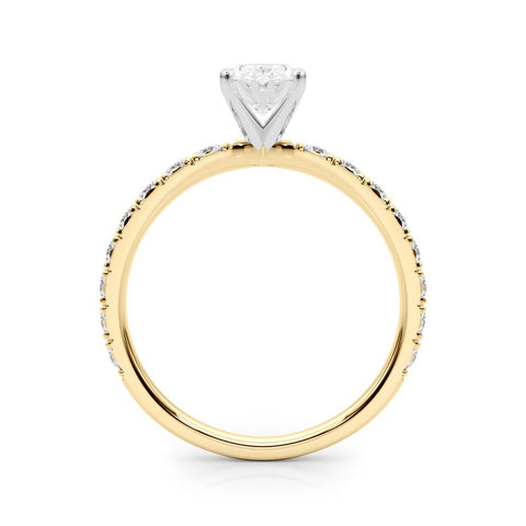 Yellow gold Oval Diamond Pavé Band Solitaire with Four-Prong Setting