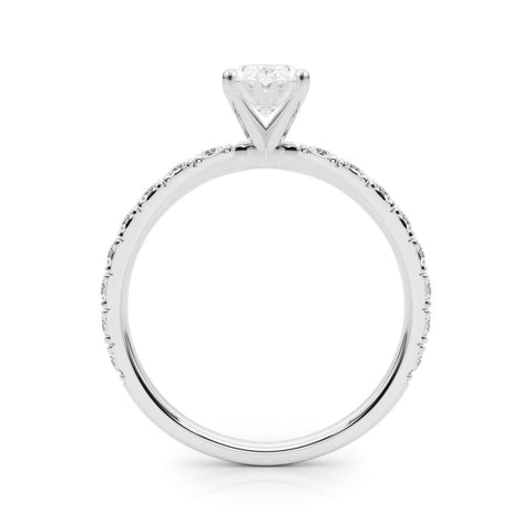 White gold Oval Diamond Pavé Band Solitaire with Four-Prong Setting