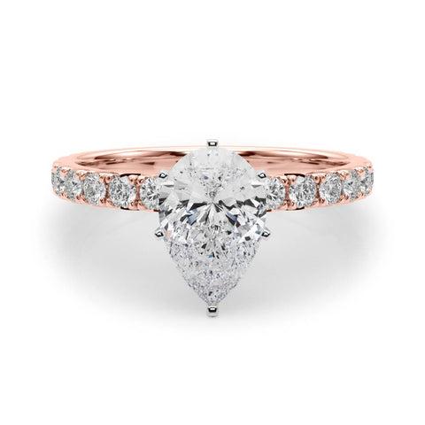 Rose gold Pear Diamond Pavé Band Solitaire with Four-Prong Setting