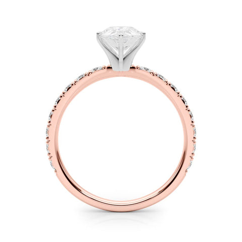 Rose gold Pear Diamond Pavé Band Solitaire with Four-Prong Setting