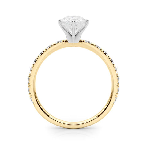 Yellow gold Pear Diamond Pavé Band Solitaire with Four-Prong Setting