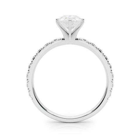 White gold Pear Diamond Pavé Band Solitaire with Four-Prong Setting