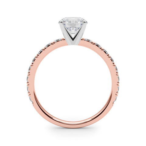 Rose gold Round Diamond Pavé Band Solitaire with Four-Prong Setting