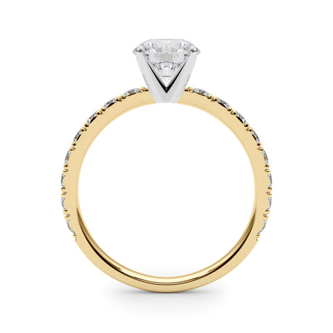 Yellow gold Round Diamond Pavé Band Solitaire with Four-Prong Setting