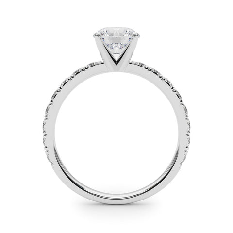 White gold Round Diamond Pavé Band Solitaire with Four-Prong Setting