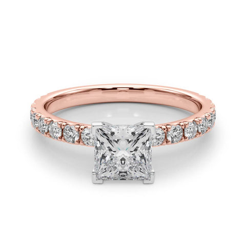 Rose gold Princess Diamond Pavé Band Solitaire with Four-Prong Setting