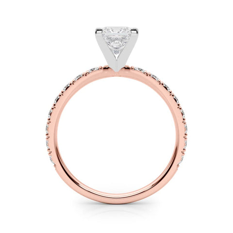 Rose gold Princess Diamond Pavé Band Solitaire with Four-Prong Setting