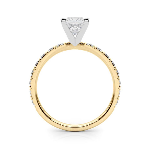 Yellow gold Princess Diamond Pavé Band Solitaire with Four-Prong Setting