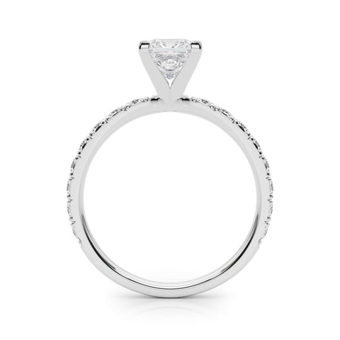 White gold Princess Diamond Pavé Band Solitaire with Four-Prong Setting