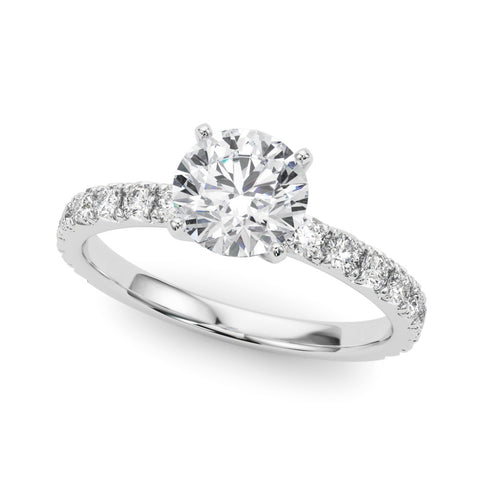 White gold Round Diamond Pavé Band Solitaire with Four-Prong Setting