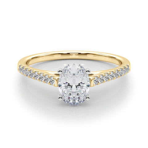 Yellow gold Oval Cut Solitaire Diamond Ring with Pave Band and Four-Prong Setting