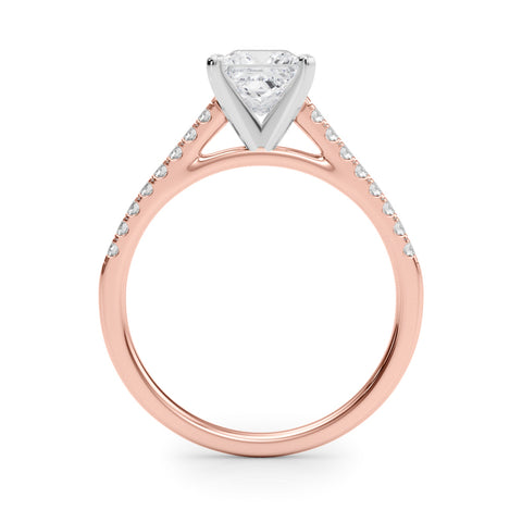 Rose gold Princess Cut Solitaire Diamond Ring with Pave Band and Four-Prong Setting