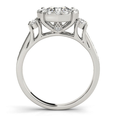 White gold Round Halo Diamond Engagement Ring with Split Shank and Four-Prong Setting