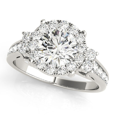 White gold Round Halo Diamond Engagement Ring with Split Shank and Four-Prong Setting