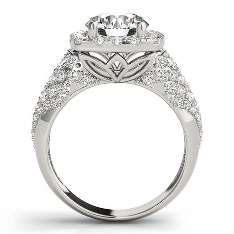 White gold Round Halo Pave Diamond Engagement Ring with Four-Prong Setting