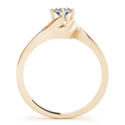 Yellow gold Round Solitaire Twist Band with Channel-Set Diamonds and Four-Prong Setting