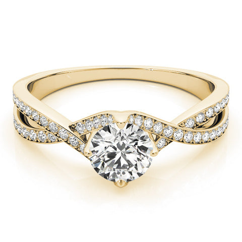 Yellow gold Round Solitaire Twist Band with Pavé Setting and Four-Prong Mount