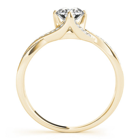 Yellow gold Round Solitaire Twist Band with Pavé Setting and Four-Prong Mount