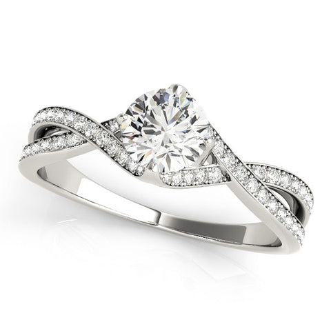 White gold Round Solitaire Twist Band with Pavé Setting and Four-Prong Mount