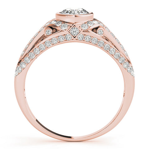 Rose gold Bezel Set Round Diamond Split Shank Pavé Ring