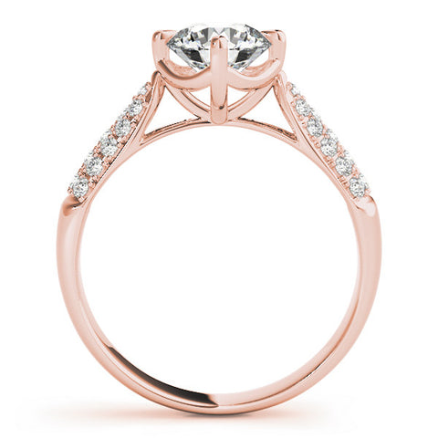 Rose gold Round Cut Diamond Solitaire with Pave Band and Four-Prong Setting