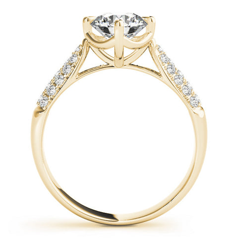 Yellow gold Round Cut Diamond Solitaire with Pave Band and Four-Prong Setting