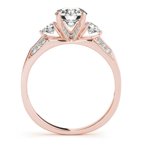 Rose gold Round Brilliant Three-Stone Diamond Ring with Pavé Band and Four-Prong Setting