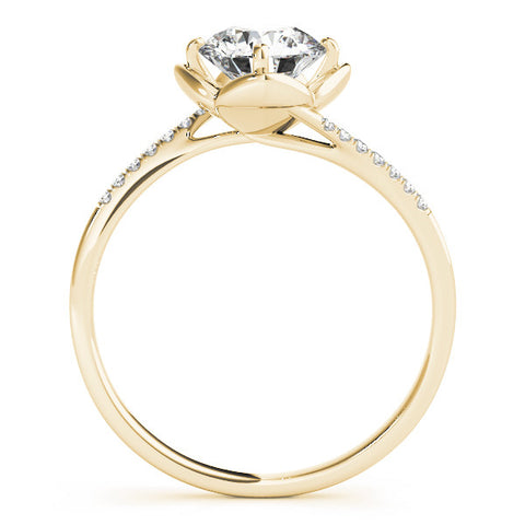 Yellow gold Round Brilliant Solitaire with Pavé Band and Four-Prong Cushion Setting