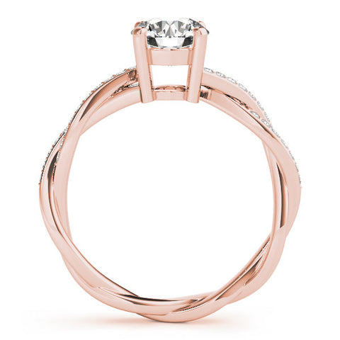 Rose gold Round Solitaire Twisted Band Pavé Diamond Ring