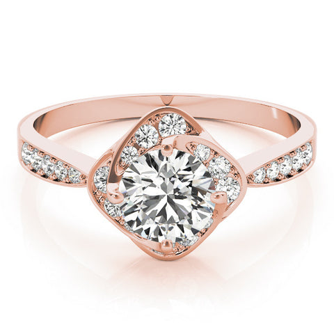 Rose gold Round Halo Twist Diamond Engagement Ring with Pavé Band and Four-Prong Setting