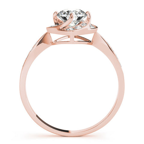 Rose gold Round Halo Twist Diamond Engagement Ring with Pavé Band and Four-Prong Setting