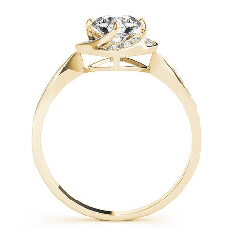 Yellow gold Round Halo Twist Diamond Engagement Ring with Pavé Band and Four-Prong Setting