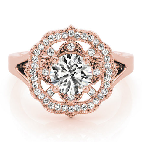 Rose gold Round Halo Diamond Ring with Split Shank and Four-Prong Setting