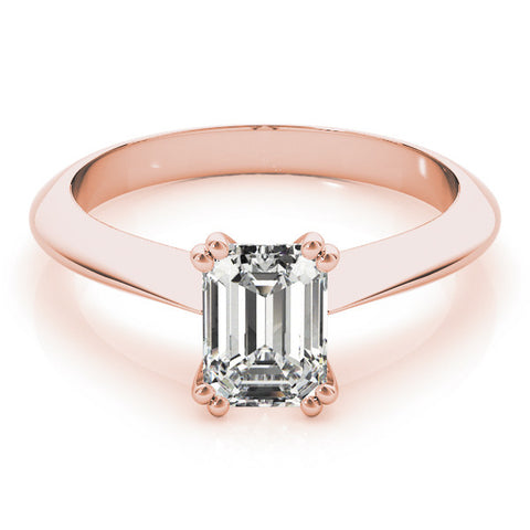 Rose gold Emerald Cut Solitaire Engagement Ring with Tapered Band and Four-Prong Setting
