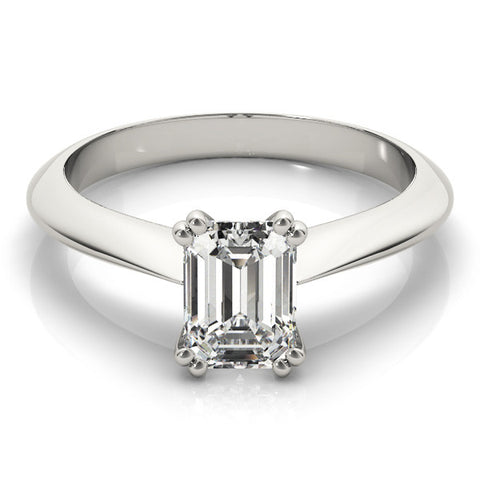White gold Emerald Cut Solitaire Engagement Ring with Tapered Band and Four-Prong Setting