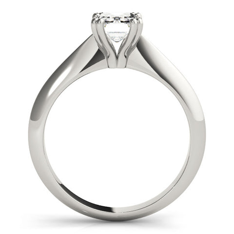 White gold Emerald Cut Solitaire Engagement Ring with Tapered Band and Four-Prong Setting