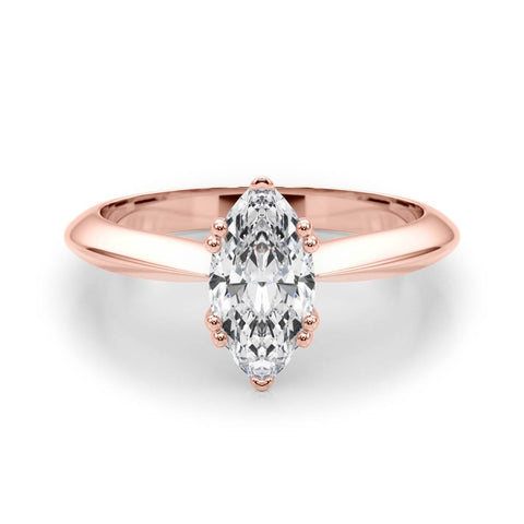 Rose gold Marquise Solitaire Diamond Ring with Six-Prong Setting and Classic Band