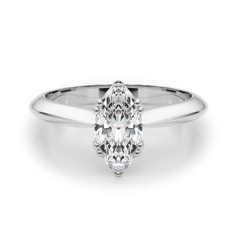 White gold Marquise Solitaire Diamond Ring with Six-Prong Setting and Classic Band