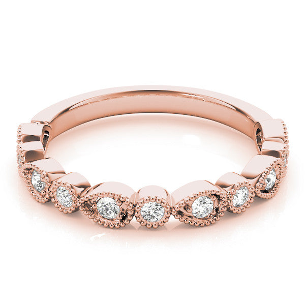 Rose gold Milgrain Bezel Set Pear and Round Diamond Eternity Band 2