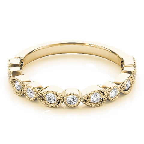 Yellow gold Milgrain Bezel Set Pear and Round Diamond Eternity Band 2