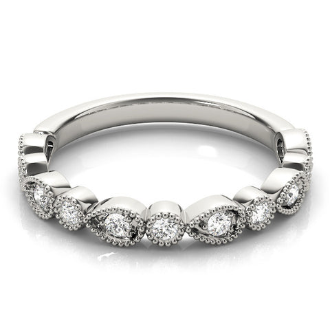 White gold Milgrain Bezel Set Pear and Round Diamond Eternity Band 2