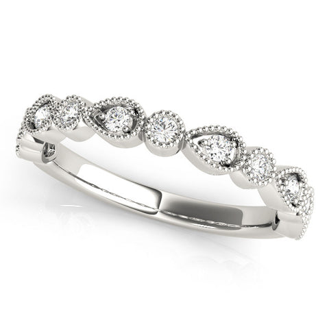 White gold Milgrain Bezel Set Pear and Round Diamond Eternity Band 1