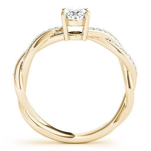 Yellow gold Oval Solitaire Twisted Pave Diamond Ring with Four-Prong Setting