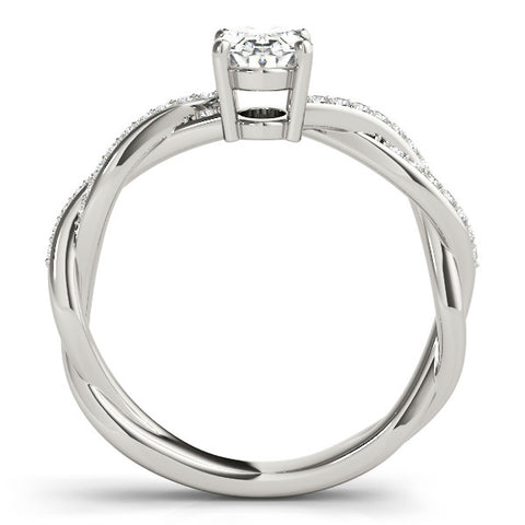 White gold Oval Solitaire Twisted Pave Diamond Ring with Four-Prong Setting
