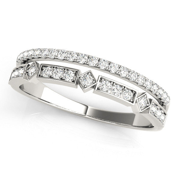 White gold Pavé Round Diamond Channel Set Dual Band with Prong Setting 1