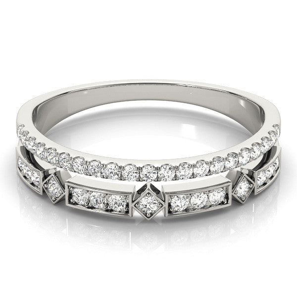 White gold Pavé Round Diamond Channel Set Dual Band with Prong Setting 2